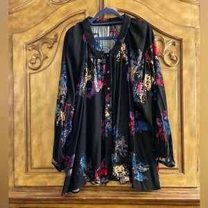 Free People Black and Blue Floral Top